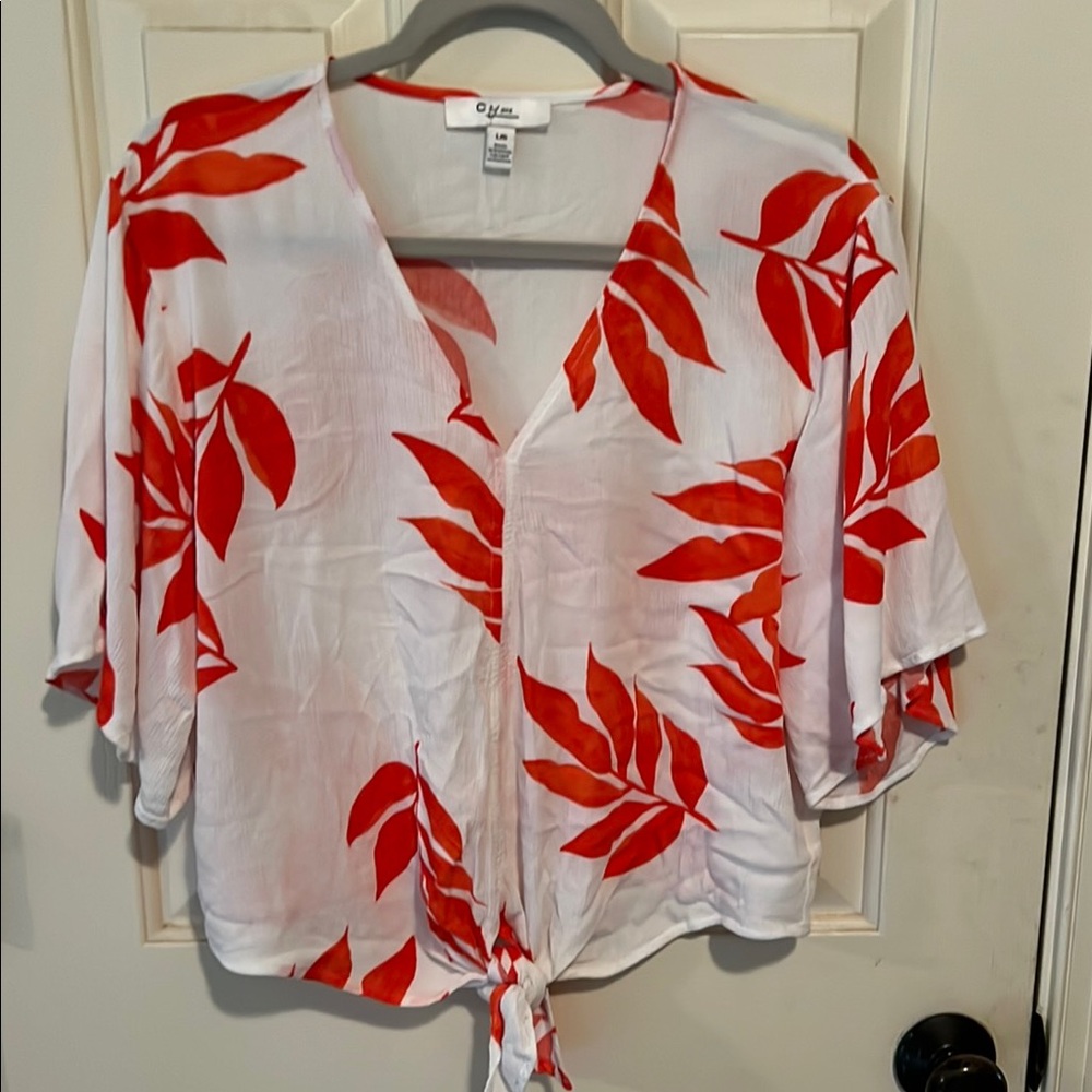 C by one orange and off-white tropical top